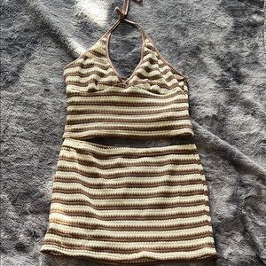 Striped Halter Top and Skirt Set
